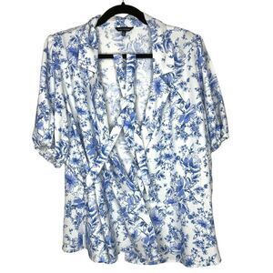 Violets & Roses Blue Floral Faux Wrap Top Women’s 2X Short Sleeve
